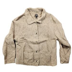Eileen Fisher Womens Cardigan Sweater XL Tan Wool Angora Silk Granola Collar